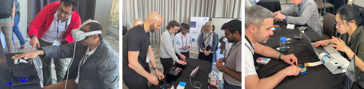 Smiling student volunteers welcome attendees